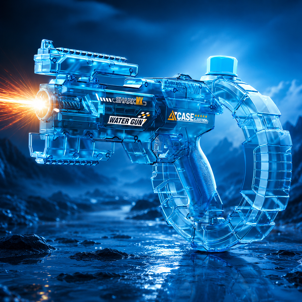 Pistolet à Eau Électrique — Design Futuriste, Tir en Continu