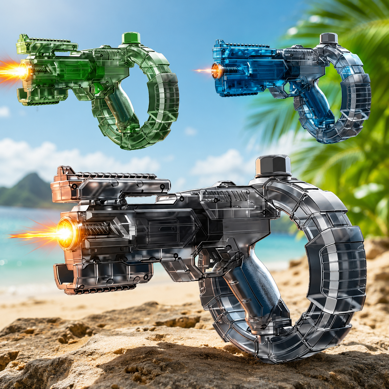 Pistolet à Eau Électrique — Design Futuriste, Tir en Continu